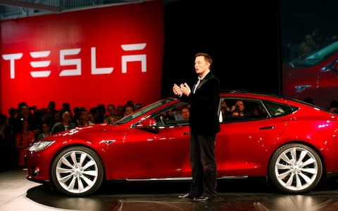 Tesla founder Elon Musk launching the Model 3 car