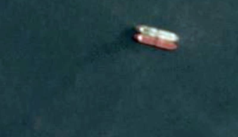 Satellite image showing a ship-to-ship transfer of crude, off the coast of Kuala Linggi