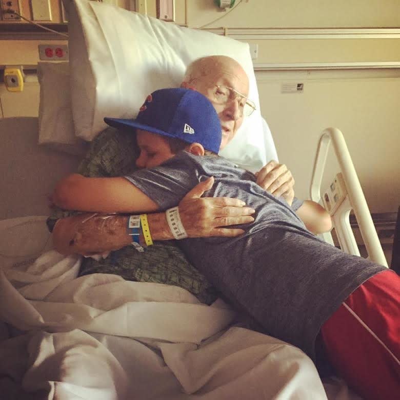 Chase and his great grandfather share a hug.&nbsp; (Photo: Lindsay Marcy)