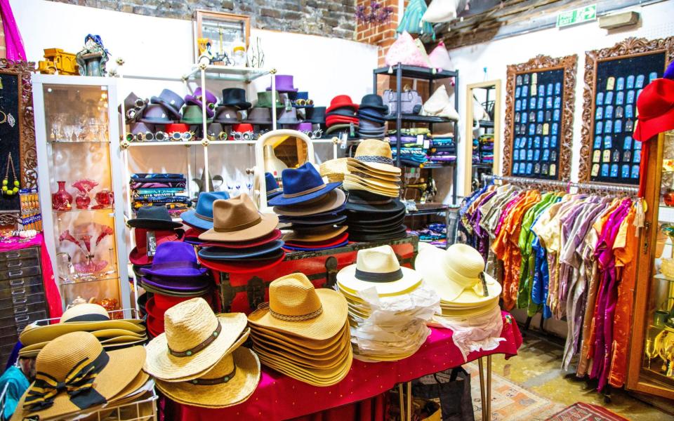 Vintage hats and clothing for sale on North Laine in Brighton