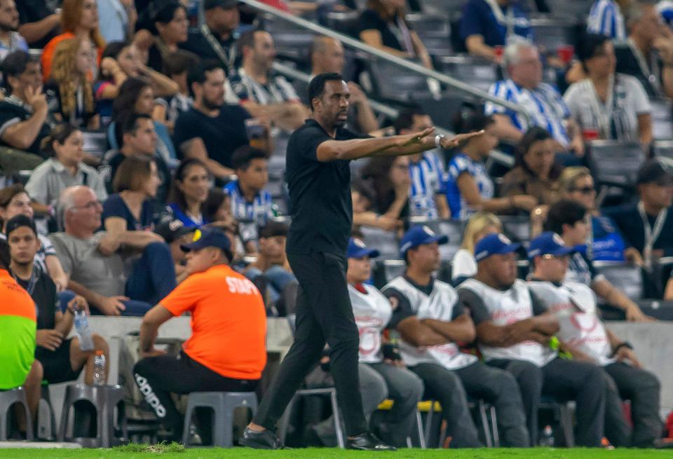 Columbus Crew's coach Wilfred Nancy gestures during the Concacaf Champions Cup semi-final second leg football match between Mexico's Monterrey and USA's Columbus Crew at the BBVA Bancomer stadium in Monterrey, Mexico on May 1, 2024. (Photo by Julio Cesar AGUILAR / AFP) (Photo by JULIO CESAR AGUILAR/AFP via Getty Images)
