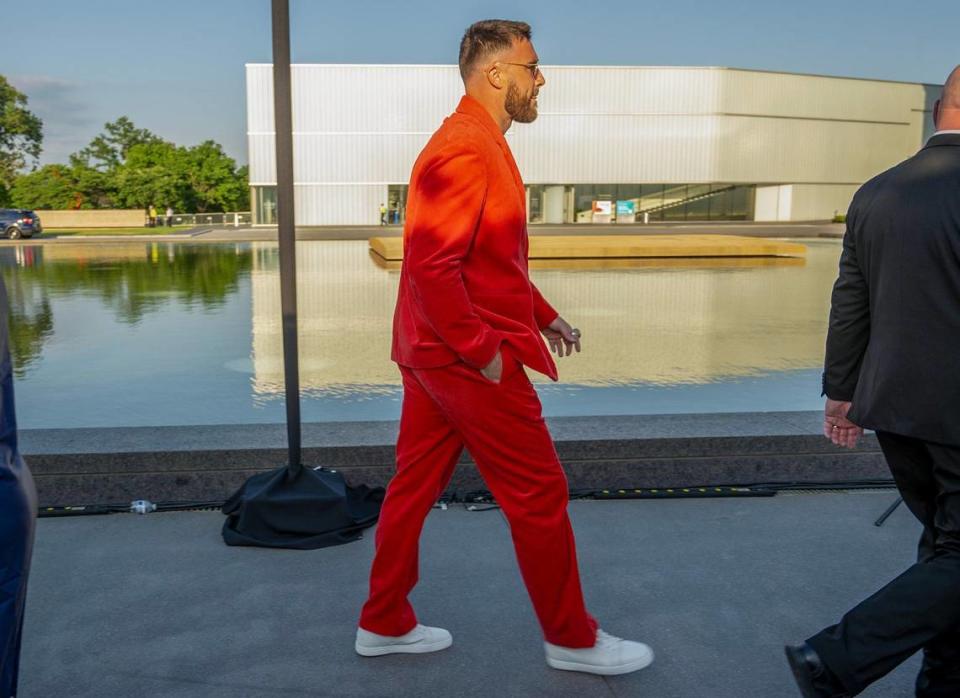 Chiefs tight end Travis Kelce skipped the red carpet before the Super Bowl LVIII championship ring presentation event on Thursday, June 13, 2024, at The Nelson-Atkins Museum.