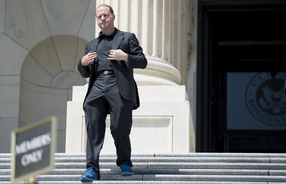 Rep. Jared Polis, D-Colo., walks down the House steps after the last vote before the August recess on Thursday, July 26, 2018. (Photo By Bill Clark/CQ Roll Call)