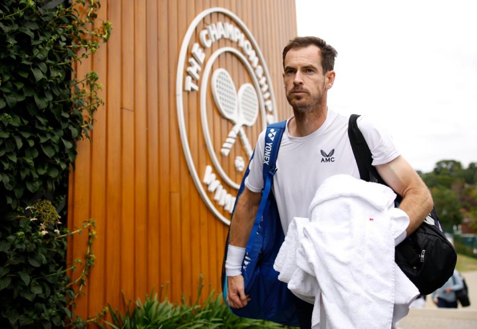 Andy Murray trained at Wimbledon ahead of his first round match with Tomas Machac but there are still doubts over his fitness. (Getty Images)