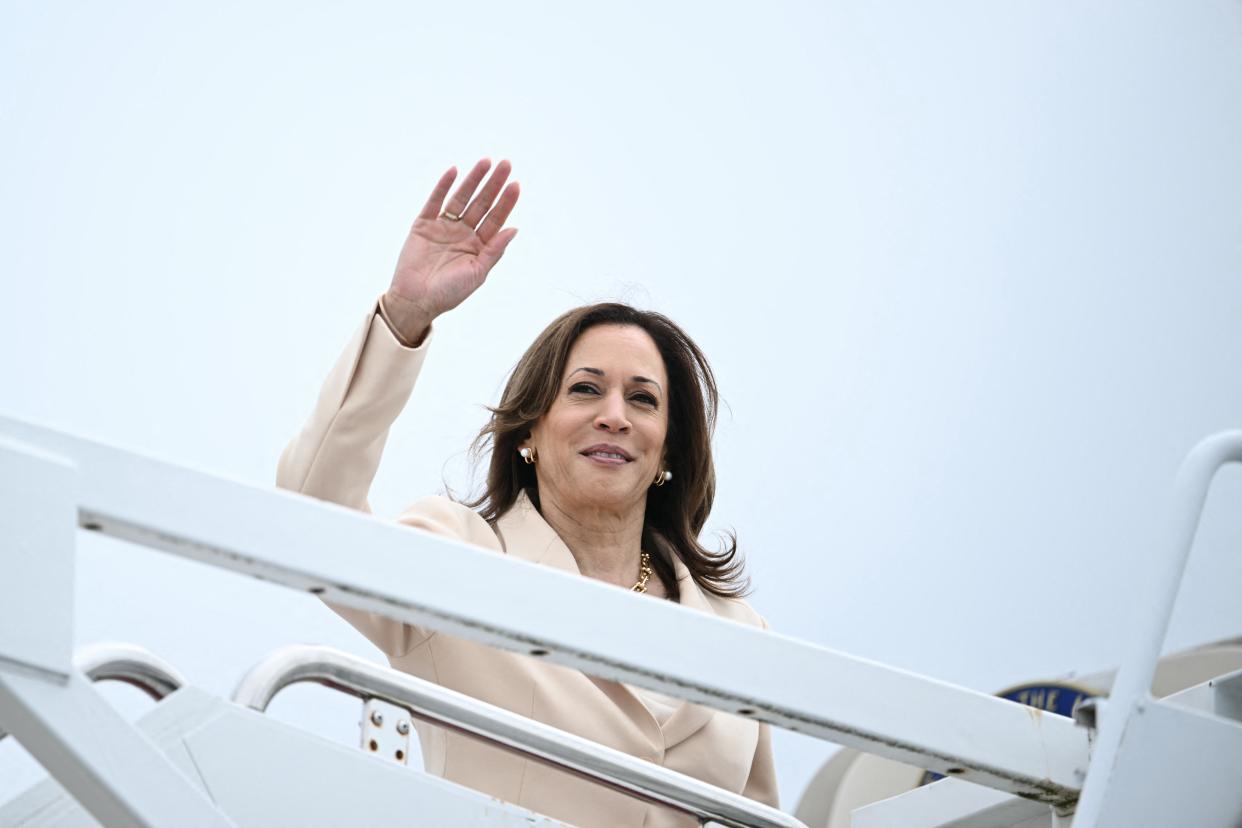 Vice President Kamala Harris boards Air Force Two in Maryland on July 24. The presidential candidate has been expanding her campaign in Florida. 