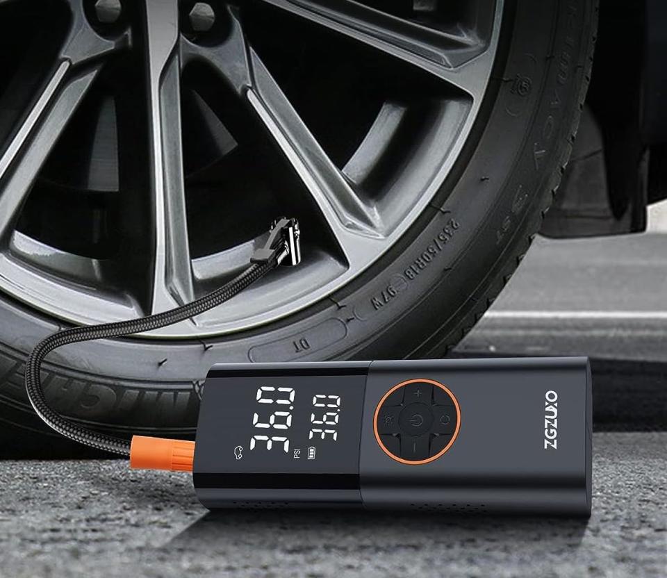 tire inflator connected to a tire