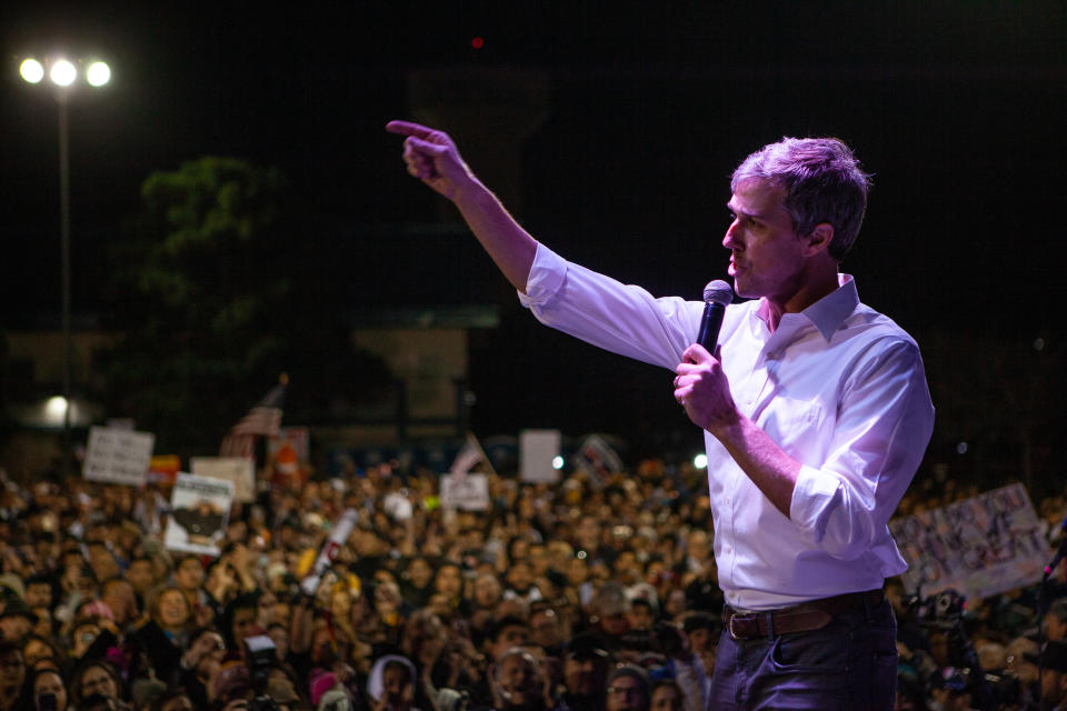 Beto O’Rourke addresses a rally held to counter Trump’s rally in El Paso, Texas, on Monday. (Photo: Christ Chavez/Getty Images)