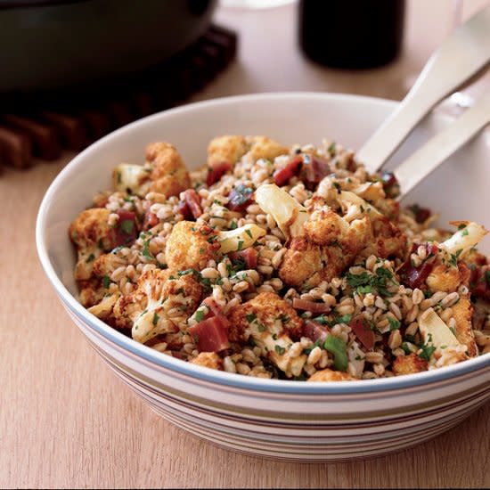 Farro Salad with Fried Cauliflower and Prosciutto