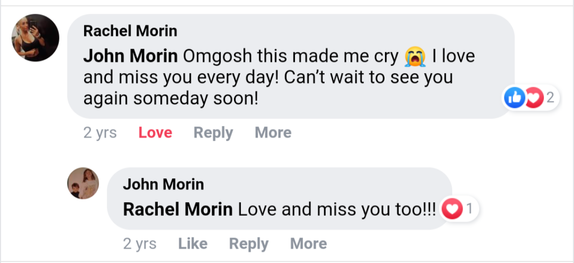 A conversation between John and Rachel Morin two years ago (John Morin / Facebook)