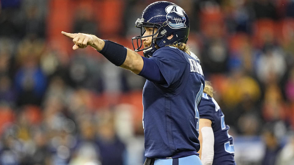 Argos QB McLeod Bethel-Thompson could miss Sunday's Eastern Final against the Hamilton Tiger-Cats. (Photo by John E. Sokolowski/Getty Images)