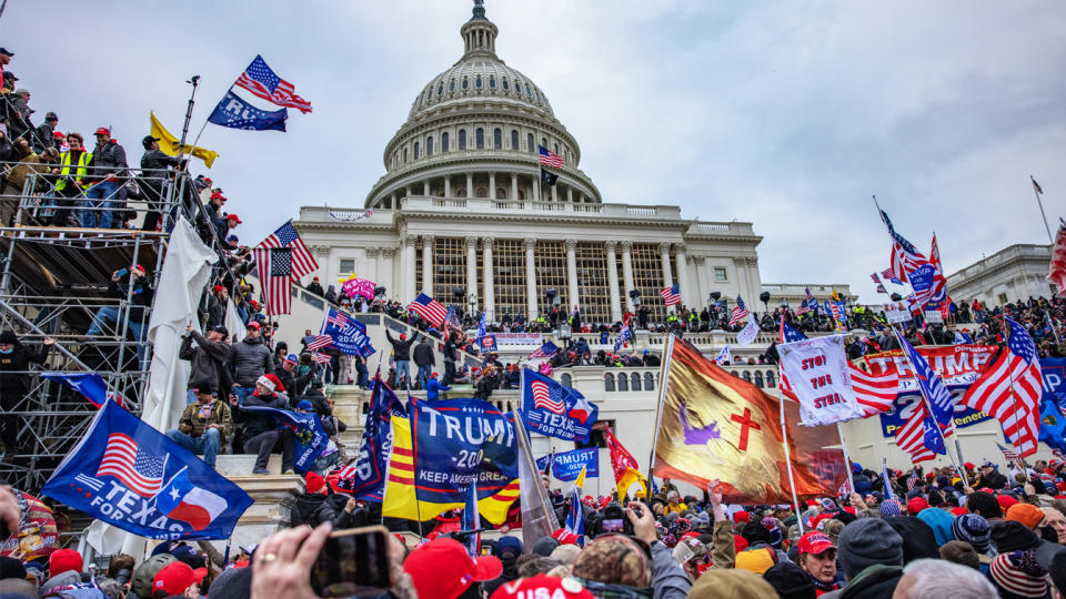 Supporters of President Trump storm the U.S. Capitol Building Wednesday. (Evelyn Hockstein/For The Washington Post via Getty Images)