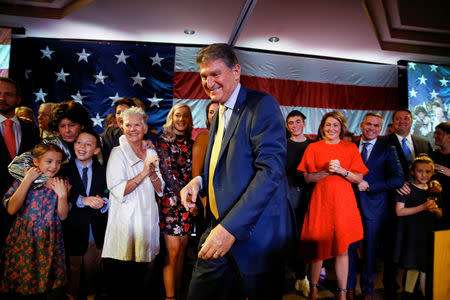 Senator Joe Manchin (D-WV) greets supporters after winning the 2018 midterm elections in Charlestown, West Virginia, U.S., November 6, 2018. REUTERS/Joshua Roberts