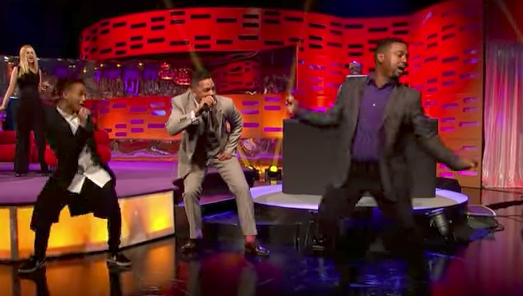 Alfonso Ribeiro does “the Carlton Dance” with Will Smith and Jaden Smith on <em>The Graham Norton Show</em>. (Photo: The Graham Norton Show)