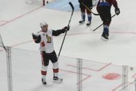 Nov 10, 2017; Stockholm, Stockholms Lan, Sweden; Ottawa Senators right wing Mark Stone (61) celebrates after scoring during the overtime period against the Colorado Avalanche at the Ericsson Globe Arena. Mandatory Credit: Per Haljestam-USA TODAY Sports