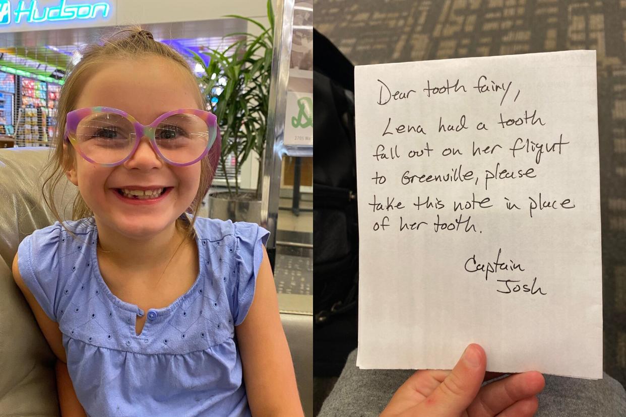 Lena Larmon, who lost her tooth on a United flight, and the note from Captain Josh