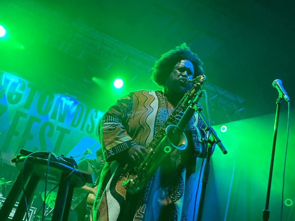 Kamasi Washington performs at Waterfront Park during his headlining set June 10, 2023 at the Burlington Discover Jazz Festival.