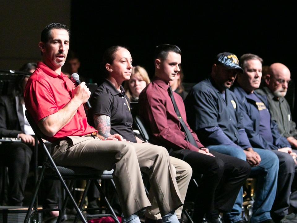 Ramon Baca, a U.S. Army veteran was among six veteran panelists at an assembly at Howell High School Friday, Nov. 11, 2022.