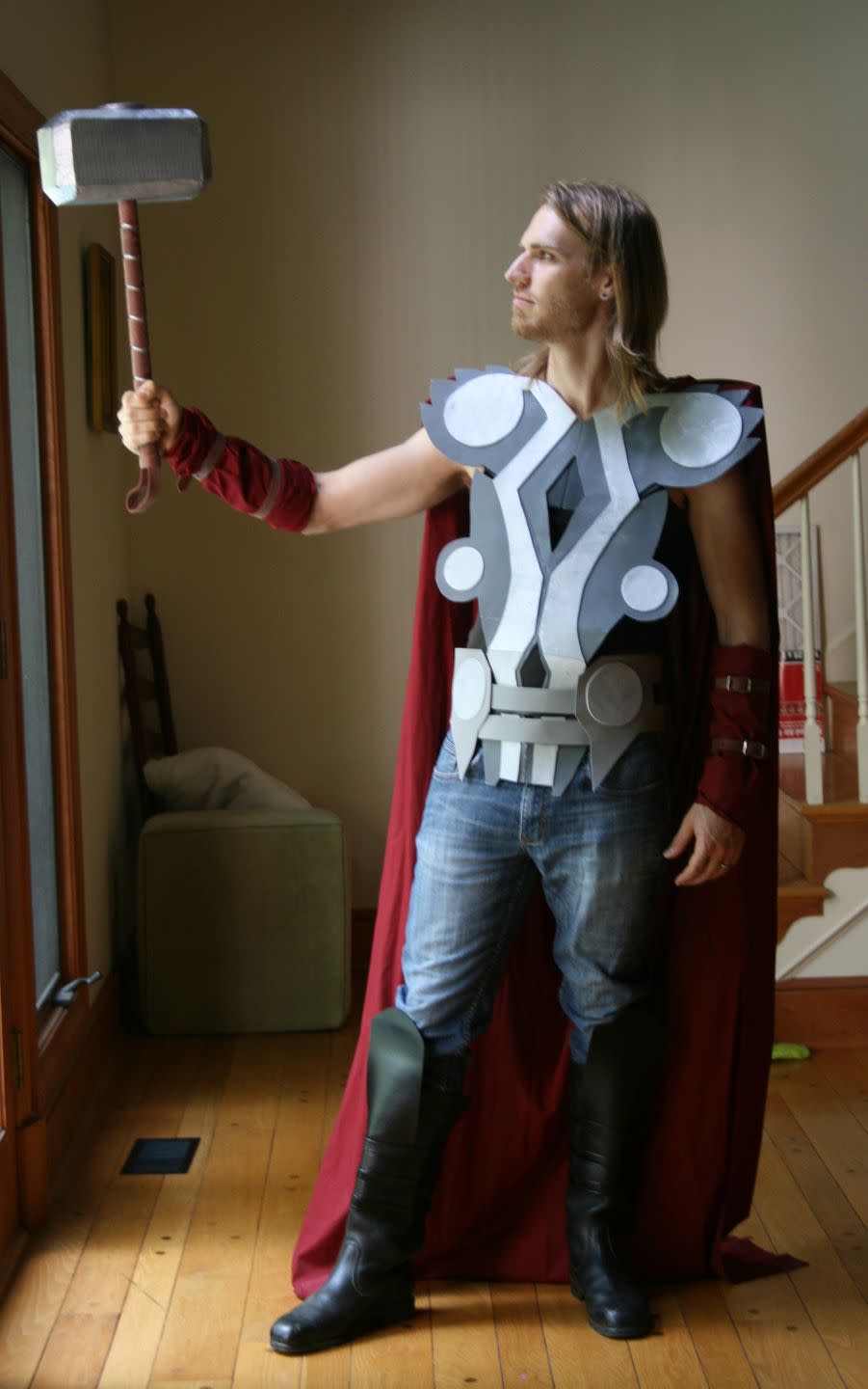 <p>The brilliant Thor costume includes a red bed sheet as a cape, and armor made from foam (you can also learn how to make <a href="https://www.instructables.com/How-to-make-the-Hammer-of-Thor/" rel="nofollow noopener" target="_blank" data-ylk="slk:Thor's hammer;elm:context_link;itc:0;sec:content-canvas" class="link ">Thor's hammer</a>, too).</p><p><strong>Get the tutorial at <a href="https://www.instructables.com/How-to-make-a-Thor-Costume/" rel="nofollow noopener" target="_blank" data-ylk="slk:Instructables;elm:context_link;itc:0;sec:content-canvas" class="link ">Instructables</a>.</strong></p><p><strong><a class="link " href="https://www.amazon.com/Foam-Cosplay-Black-Sheet-Density/dp/B07DCGMXQZ/ref=sxin_10_ac_d_mf_rm?ac_md=2-2-ZXZhIGZvYW0gY29zcGxheQ%3D%3D-ac_d_rm&cv_ct_cx=craft+foam&dchild=1&keywords=craft+foam&pd_rd_i=B07DCGMXQZ&pd_rd_r=8ab74ec3-0334-4cfe-a6bc-c588246da3e0&pd_rd_w=qShSg&pd_rd_wg=wIcLD&pf_rd_p=d00be302-86a9-4ea9-9240-f5ec923e66bc&pf_rd_r=TP5904R8F7XFY7YT1RG6&psc=1&qid=1624980615&sr=1-3-849f3c3a-785c-4812-aab6-3d7cb06022f2&linkCode=ogi&tag=syn-yahoo-20&ascsubtag=%5Bartid%7C10050.g.21345654%5Bsrc%7Cyahoo-us" rel="nofollow noopener" target="_blank" data-ylk="slk:SHOP CRAFT FOAM;elm:context_link;itc:0;sec:content-canvas">SHOP CRAFT FOAM</a><br></strong></p>