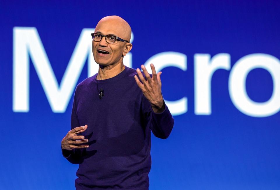 PHOTO: In this Jan. 9, 2024, file photo, Microsoft Chairman and CEO Satya Nadella speaks during CES 2024 in Las Vegas. (Ethan Miller/Getty Images)