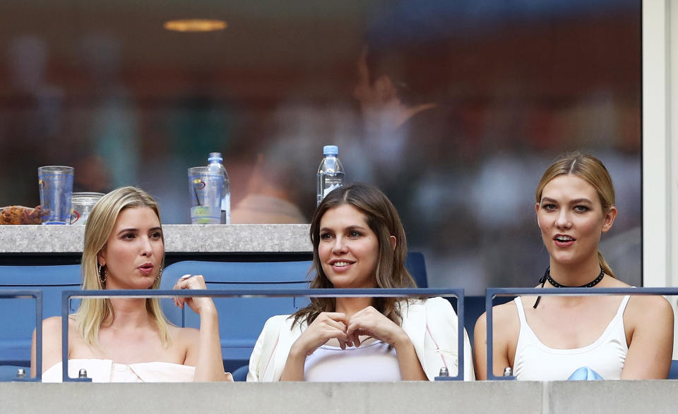 NEW YORK, NY - SEPTEMBER 11: (L-R) Businesswoman Ivanka Trump,  business woman Dasha Zhukova, and model Karlie Kloss attend the Men's Singles Final Match between Novak Djokovic of Serbia and Stan Wawrinka of Switzerland on Day Fourteen of the 2016 US Open at the USTA Billie Jean King National Tennis Center on September 11, 2016 in the Flushing neighborhood of the Queens borough of New York City.  (Photo by Elsa/Getty Images)