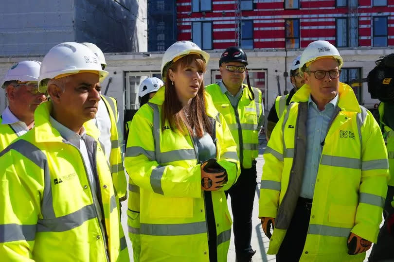 Sir Keir Starmer, Angela Rayner and Sadiq Khan visit Brent Cross town visitor pavilion as Labour pledged a permanent mortgage guarantee scheme to get 80,000 young people on the housing ladder over the next five years