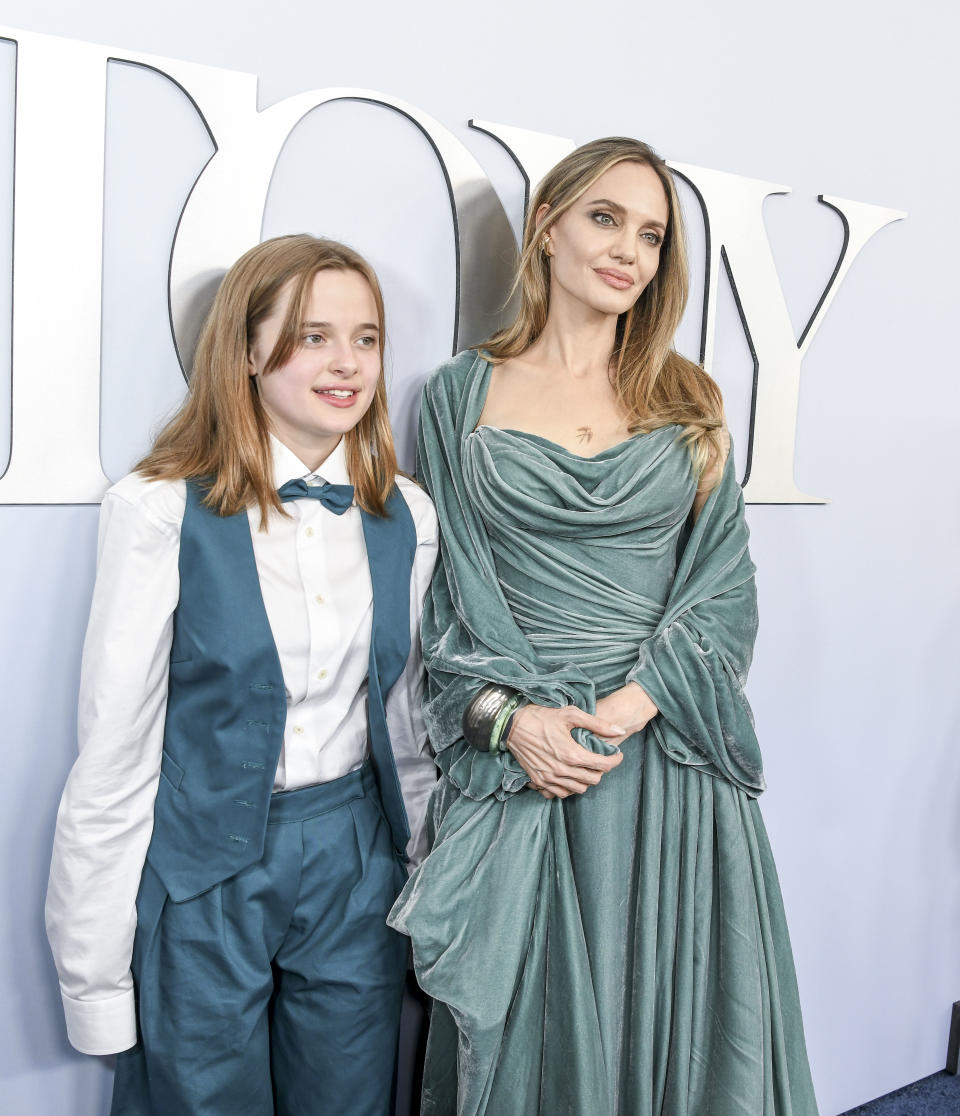 NEW YORK - JUNE 16:  Angelina Jolie and her daughter Vivienne Jolie-Pitt arrive at THE 77TH ANNUAL TONY AWARDS, live from the David H. Koch Theater at Lincoln Center for the Performing Arts in New York City, Sunday, June 16 (8:00-11:00 PM, LIVE ET/5:00-8:00 PM, LIVE PT) on the CBS Television Network. (Photo by Nina Westervelt/CBS via Getty Images)