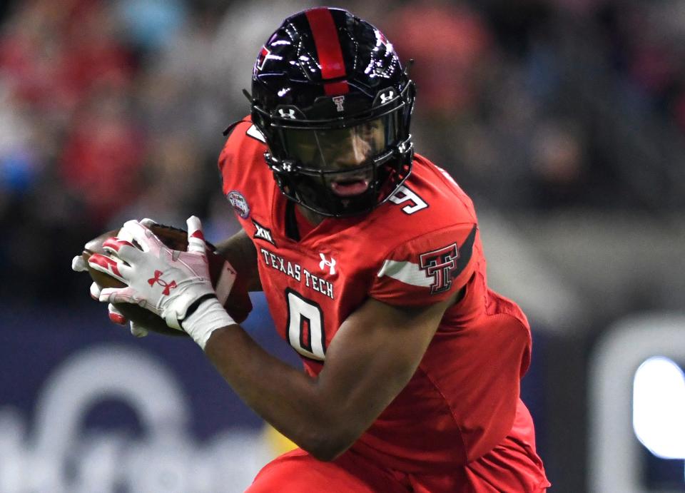 Texas Tech wide receiver Jerand Bradley (9) caught eight passes for 88 yards. He caught a 12-yard touchdown pass and set up another score with a 36-yard reception to the 1-yard line.