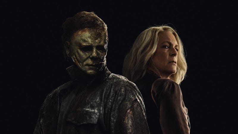 Michael Myers and Laurie Strode in a poster for Halloween Ends. 