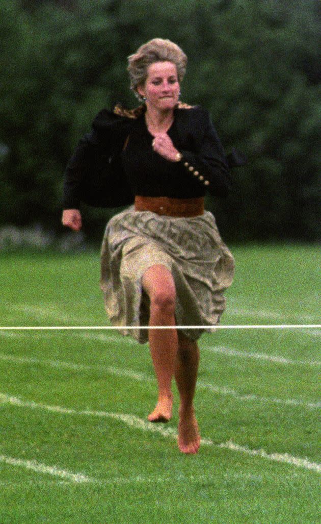 The Princess of Wales kicked off her shoes to participate in the race.  (Photo: PA Images via Getty Images)