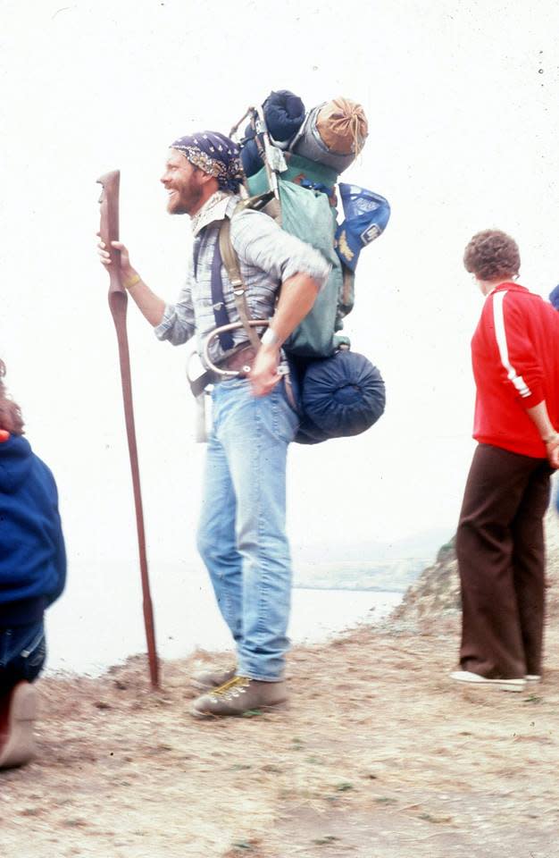 Stephan Foust enjoys the view at Point Reyes National Seashore in California at the very end of his hike across the United States on Sept. 6, 1980.