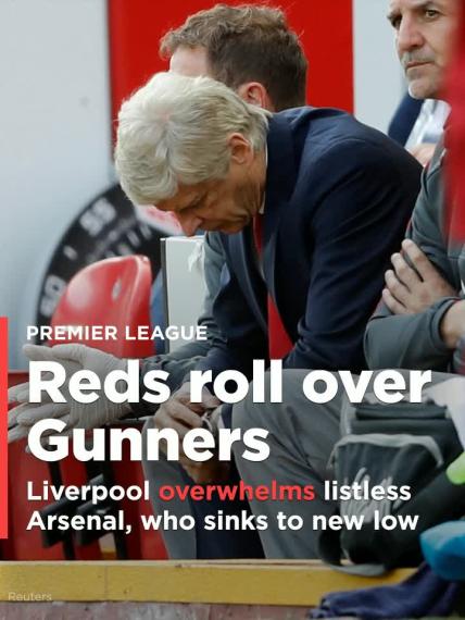 Liverpool overwhelms listless Arsenal, who sinks to new levels of ineptitude