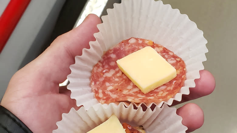 salami and cheese in paper