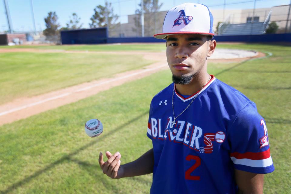 All City Baseball MVP Darell Hernaiz of  Americas High School poses Wednesday, May 29, 2019, at Americas' baseball field in El Paso.