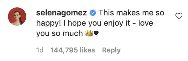 A screenshot of Selena's comment