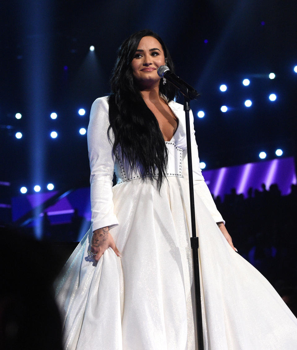 Demi Lovato performs during the 62nd Annual Grammy Awards at Staples Center on Jan. 26, 2020 in Los Angeles, California. It's her first live performance since her 2018 overdose.