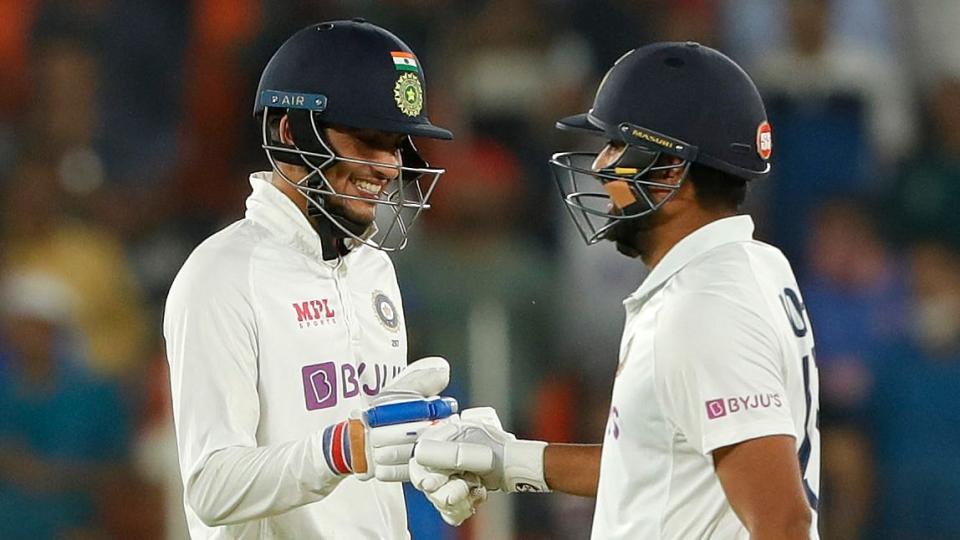 Shubman Gill and Rohit Sharma during the chase of 49 on Day 2 of the third Test against England in Ahmedabad.