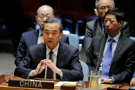 Chinese Foreign Minister Wang Yi speaks during a meeting of the Security Council to discuss peacekeeping operations during the 72nd United Nations General Assembly at U.N. headquarters in New York, U.S., September 20, 2017. REUTERS/Lucas Jackson