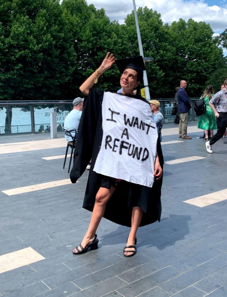 Tia O’Donnell protested about her university education during graduation (Supplied)