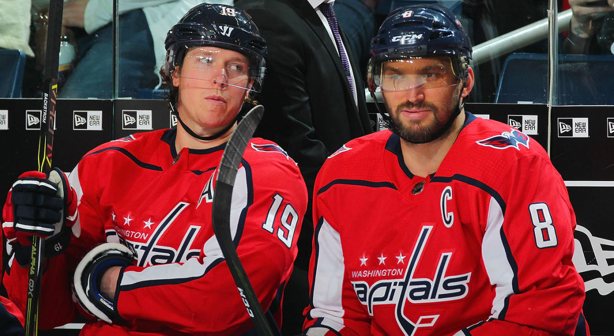 Nicklas Backstrom and Alex Ovechkin haven’t had much luck in Game 7s over their careers. (Photo by Bill Wippert/NHLI via Getty Images)