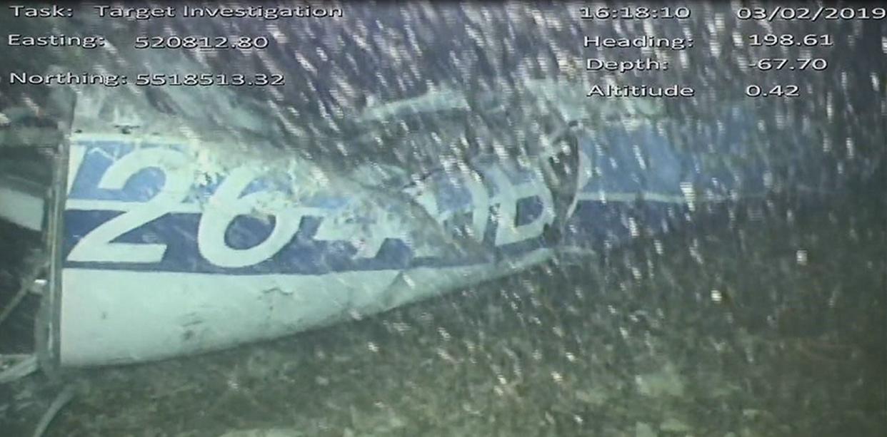 A handout video footage still image released by the UK Air Accidents Investigation Branch (AAIB) shows the rear left side of the fuselage, including part of the aircraft registration (AFP/Getty Images)