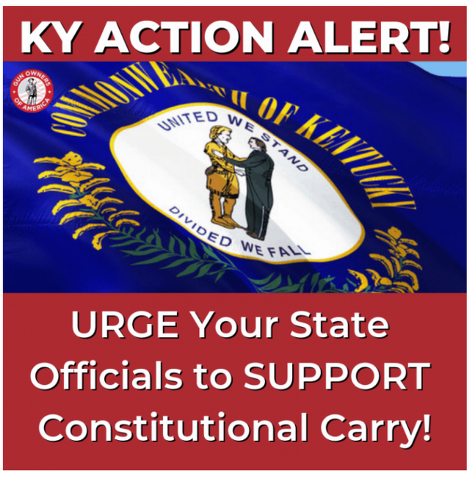 Gun Owners of America sent its members an “action alert” in February 2019 about a Kentucky Senate bill on the right to carry concealed guns that awaited a House floor vote.