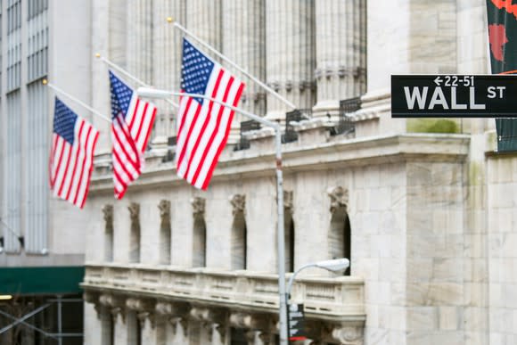 Flags on the New York Stock Exchange.