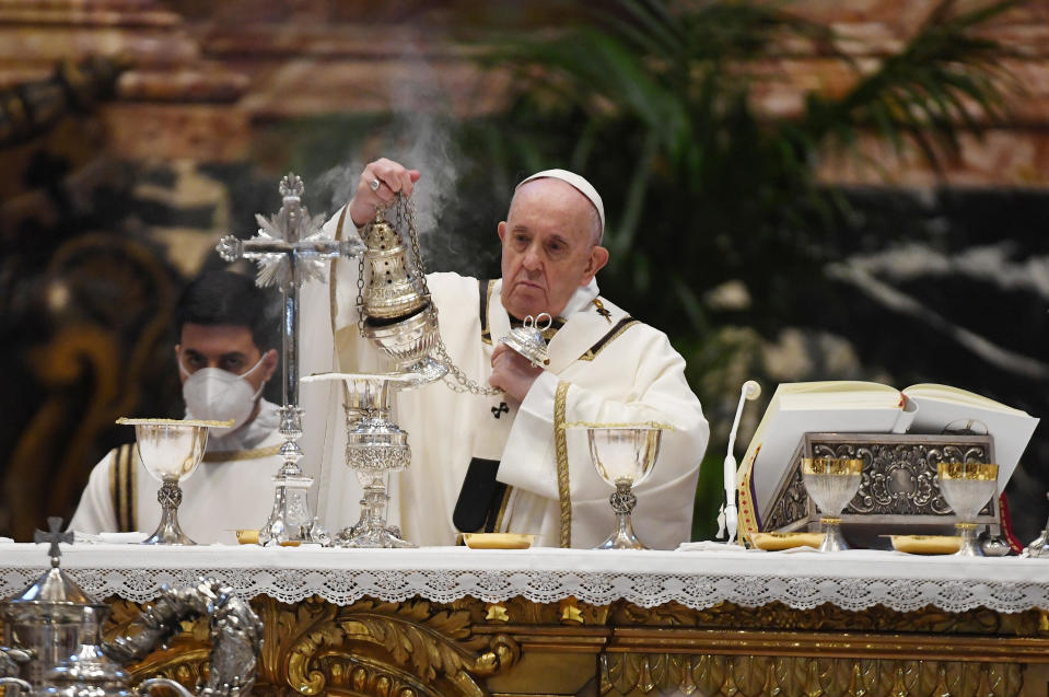 Pope Francis attends the Chrism Mass at St. Peter's Basilica, April 1, 2021 at the Vatican. / Credit: Vatican Pool/Getty