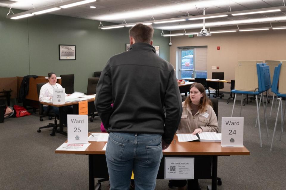 A resident arrives to vote in the state's primary election at a polling location on April 02, 2024 in Green Bay, Wisconsin (Getty Images)