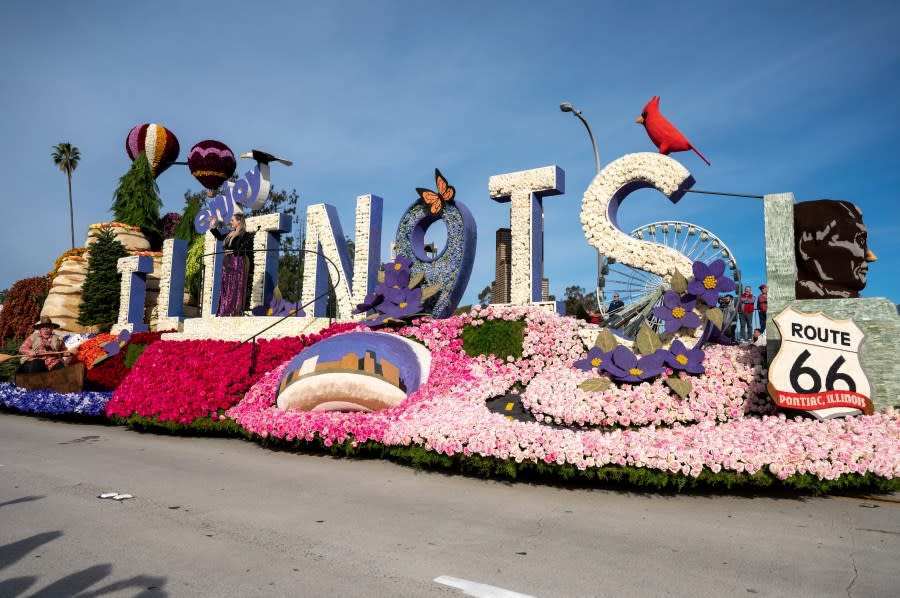 The Enjoy Illinois Performance float at the 134th Rose Parade in Pasadena, Calif., Monday, Jan. 2, 2023. (AP Photo/Michael Owen Baker)