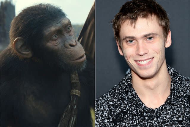 <p>20th Century Studios; Dimitrios Kambouris/Getty Images</p> Noa in 'Kingdom of the Planet of the Apes'/Owen Teague