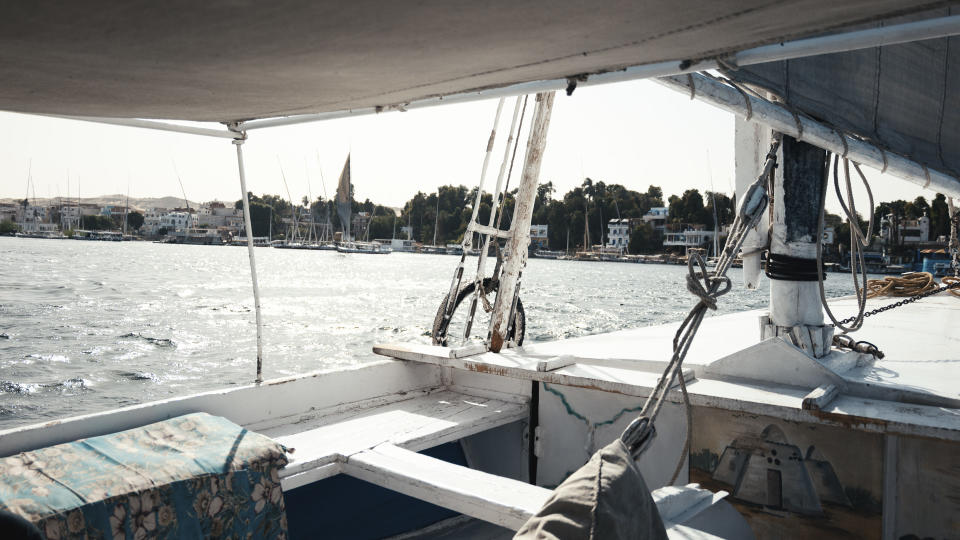 Looking out from a boat on a Nile river to the shores