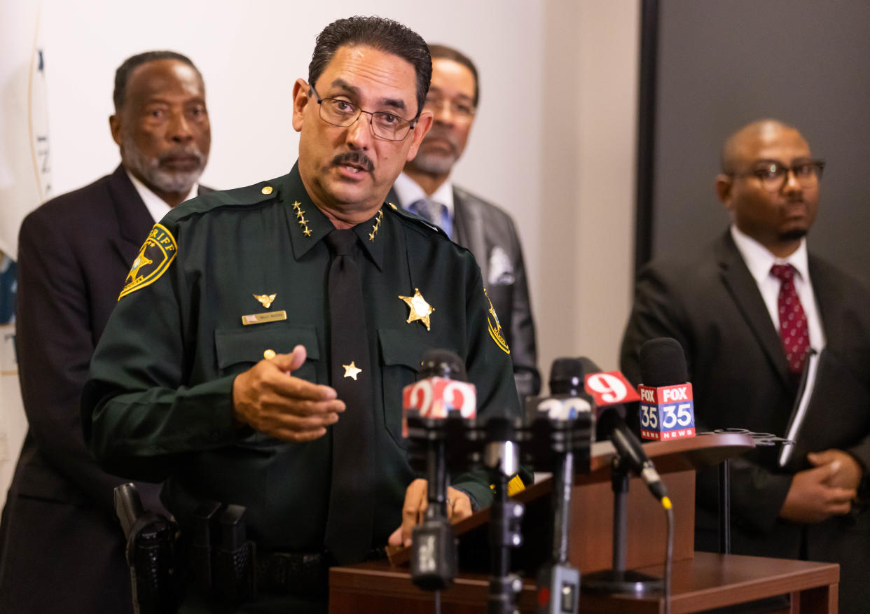 Marion County Sheriff Billy Woods held a press conference Monday afternoon, June 5, 2023  about a shooting that took place last Friday when a woman shot through her front door killing another woman at Quail Run, a housing complex located off County Road 475A, not far from County Road 484, in Ocala, FL. The victim was identified as Ajike Shantrell Owens. No one has been arrested.  [Doug Engle/Ocala Star Banner]2023