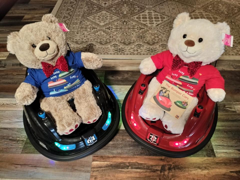 Two electric bumper cars with two stuffed teddy bears from Mike and Za Northrup for the Eastside Community Ministry annual CHAIR-ity Auction.