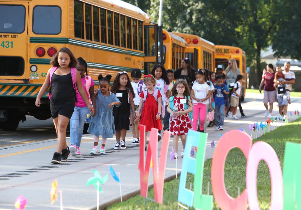 Students arrive for the first day of school at West Haverstraw ElementarySept. 5, 2023.